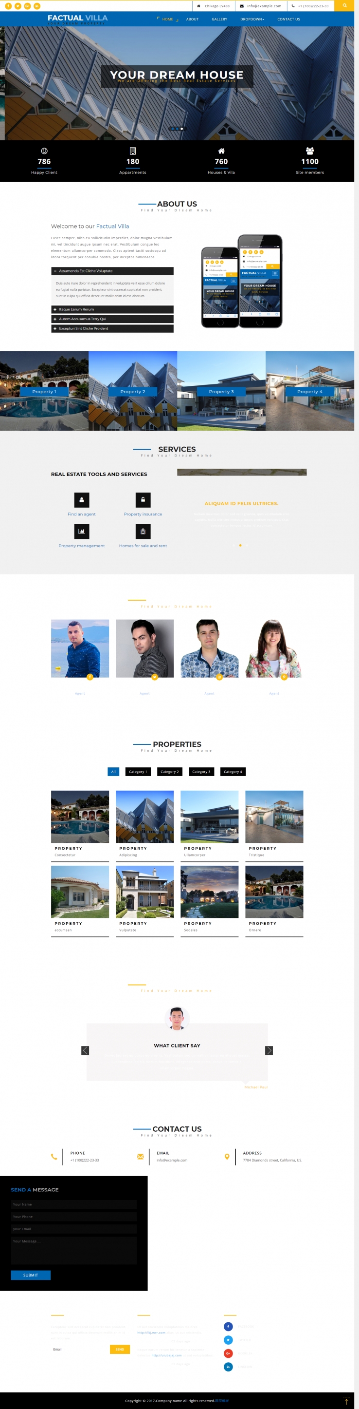 蓝色宽屏风格的别墅房地产企业网站模板