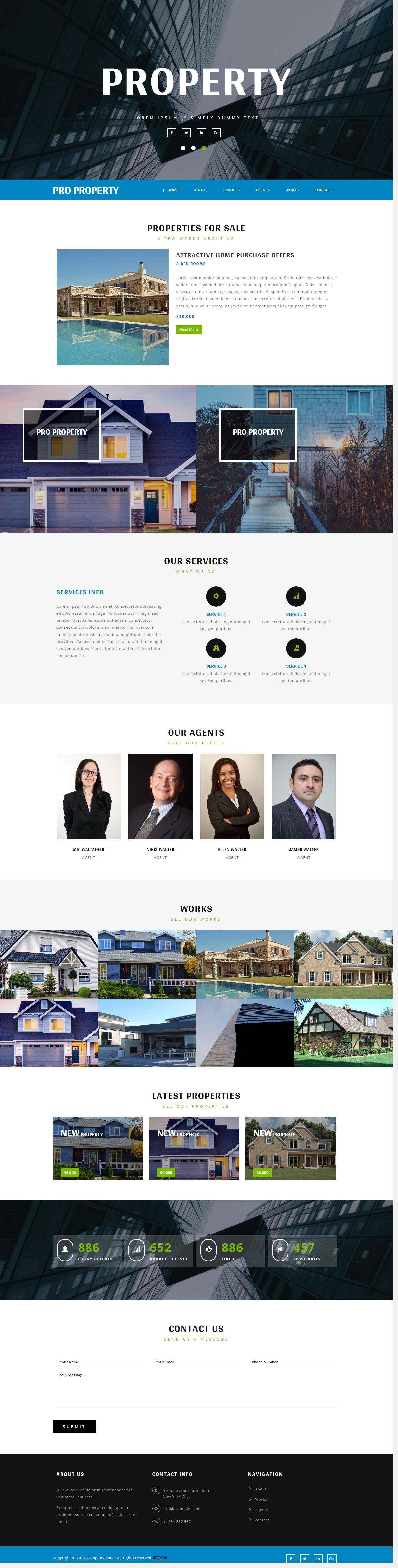 蓝色宽屏风格的房产别墅经纪公司企业网站模板