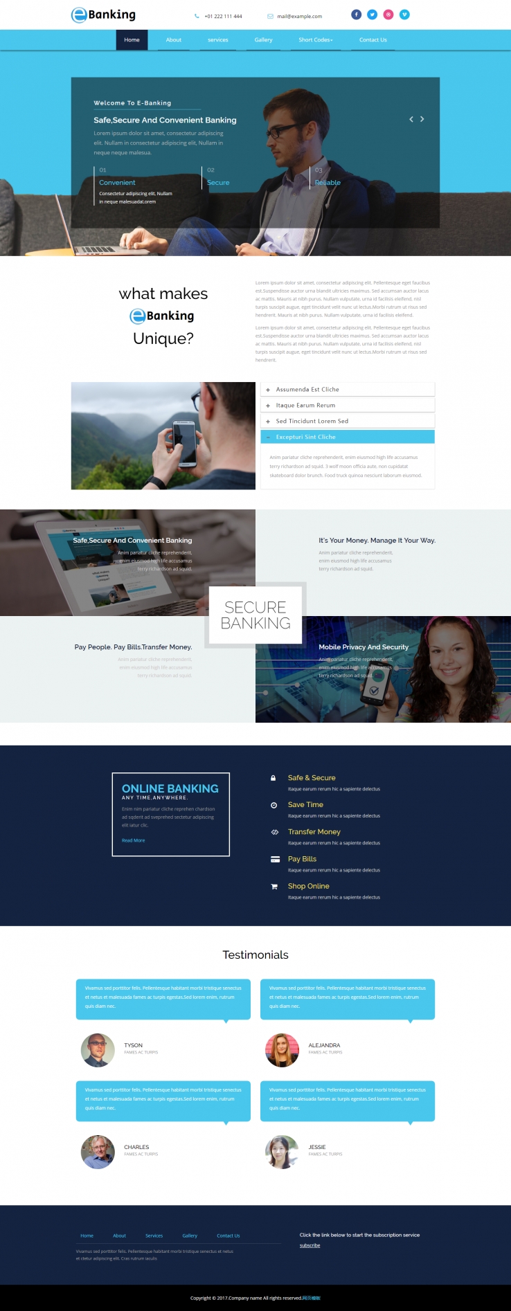 蓝色宽屏风格的电子银行企业网站模板