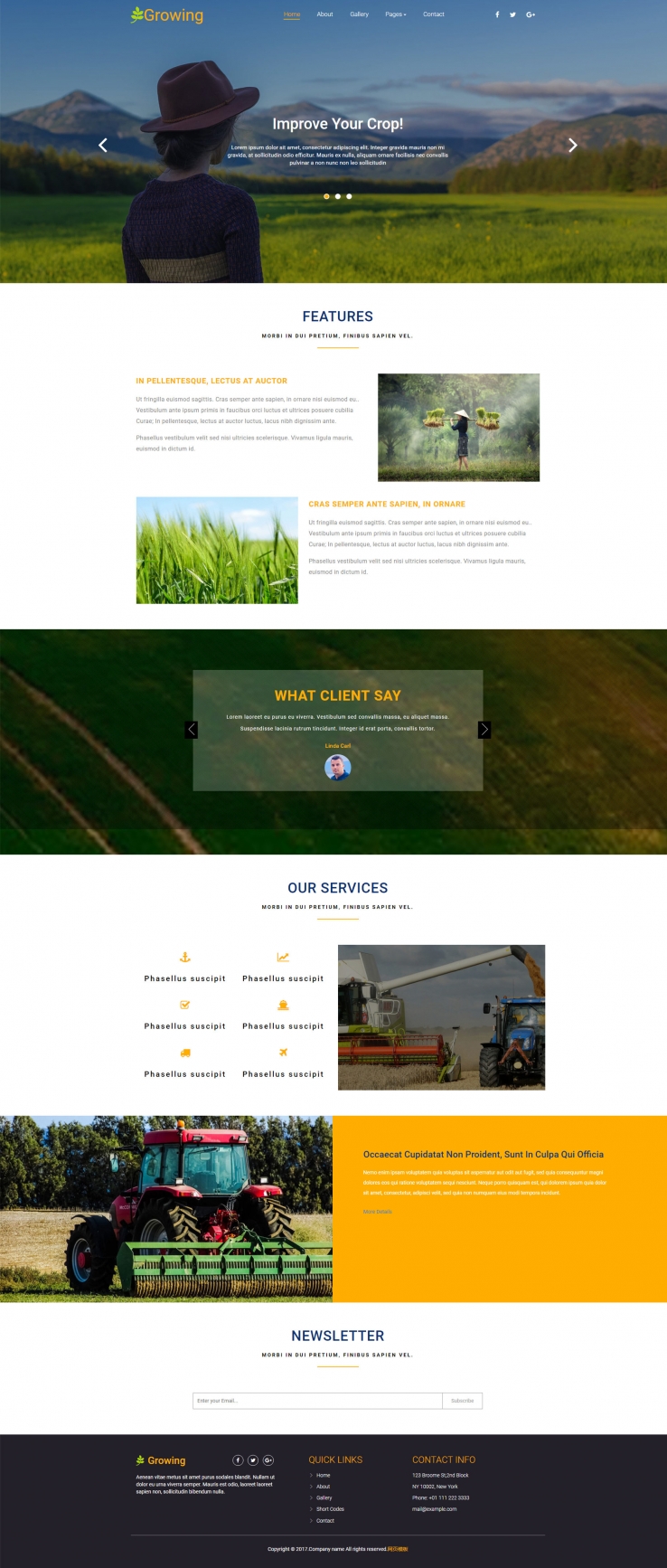 简洁大气风的水稻专业收割机构网站模板下载