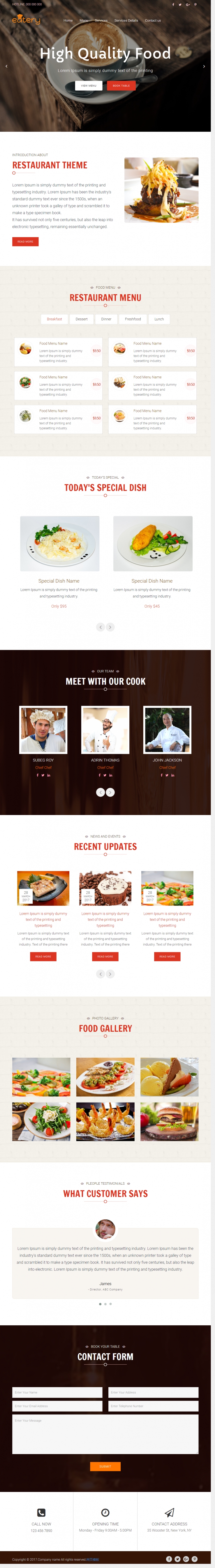 红色宽屏风格的响应式餐厅网站模板下载