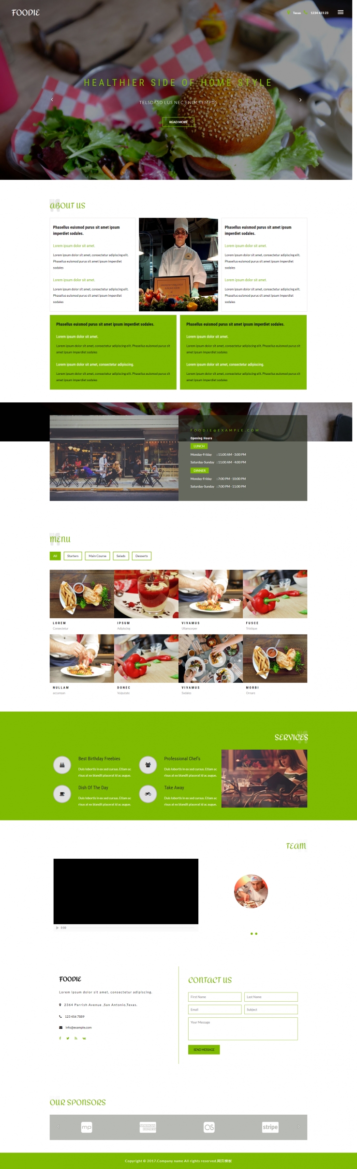 绿色宽屏风格的美食网站模板下载