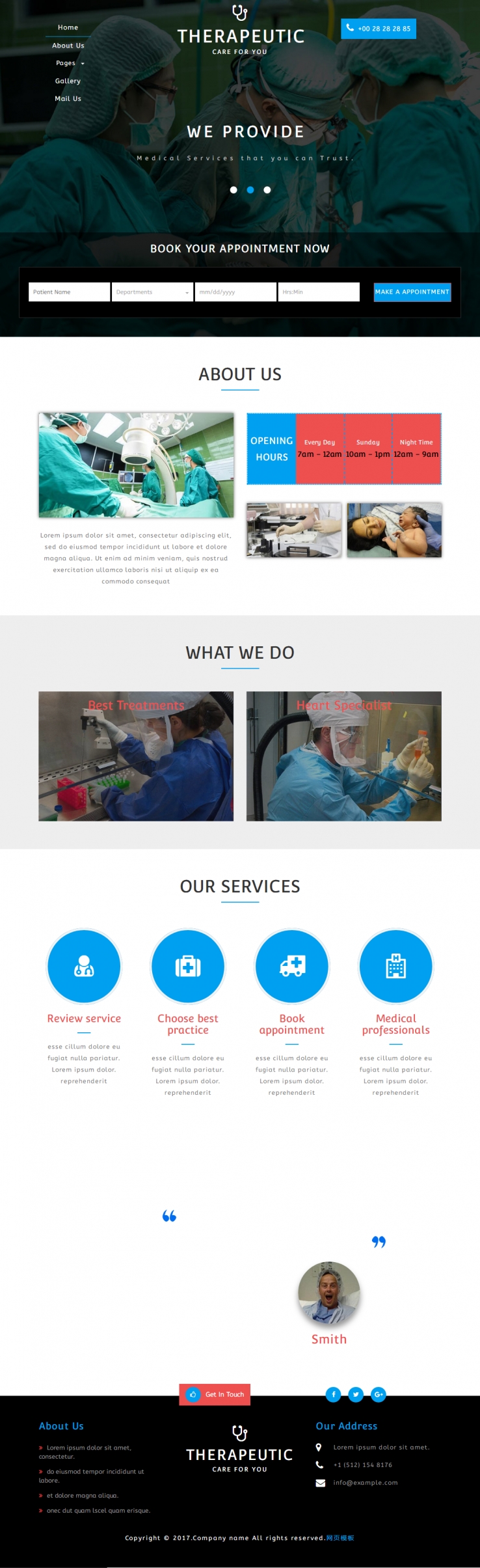 蓝色大气风格的医学医疗网站模板下载