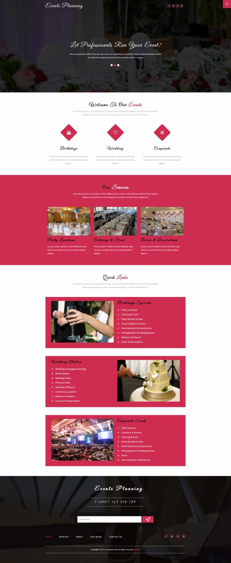 扁平化精美的婚礼策划网站模板下载