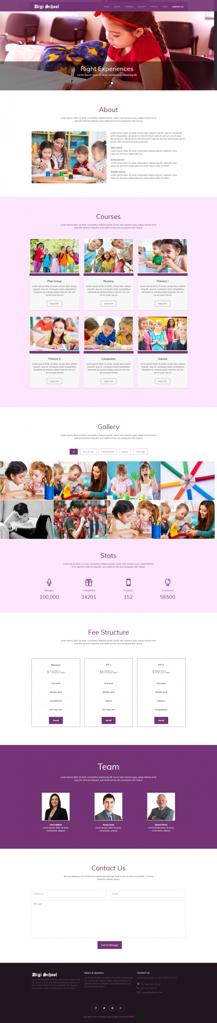 紫色宽屏风格的儿童教育网站模板下载