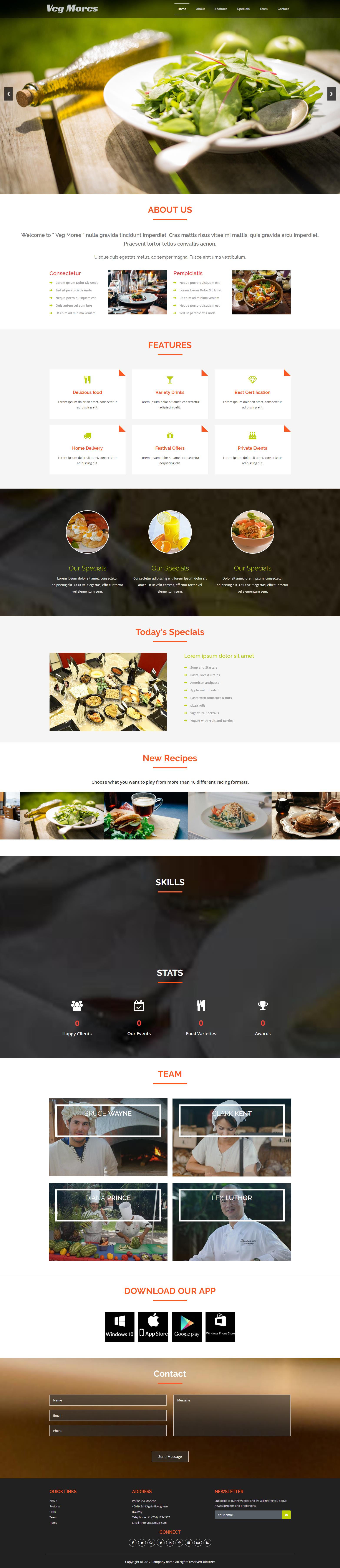 黑色宽屏风格的餐馆美食网站模板下载