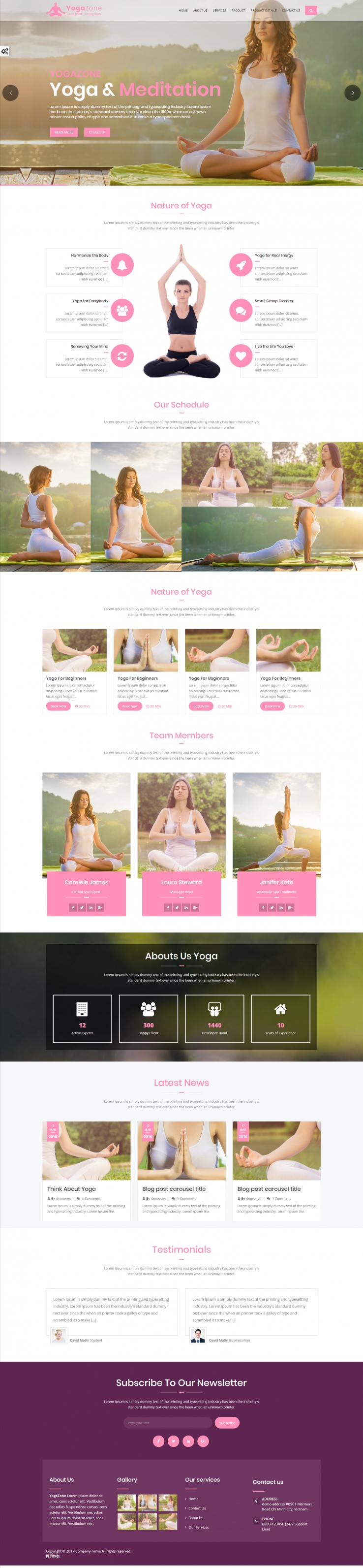粉色宽屏风格的响应式瑜伽网站模板