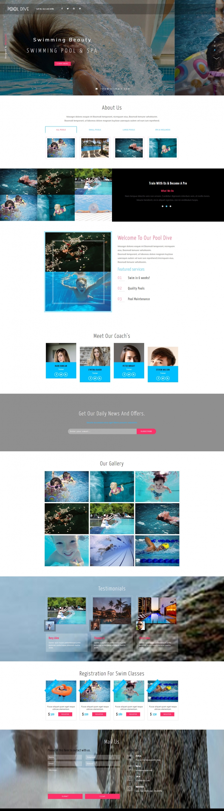 简洁大气风的儿童游泳乐园网站模板下载
