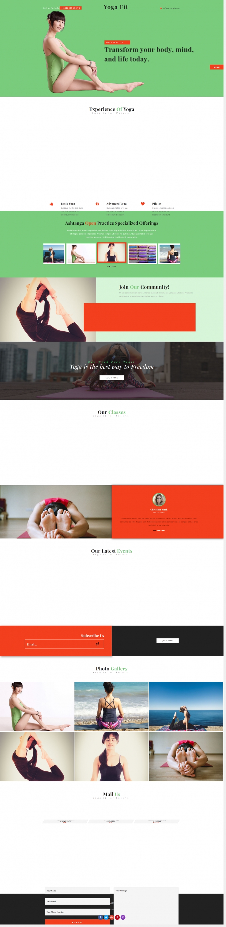 浅绿色精致的瑜伽运动网站模板下载