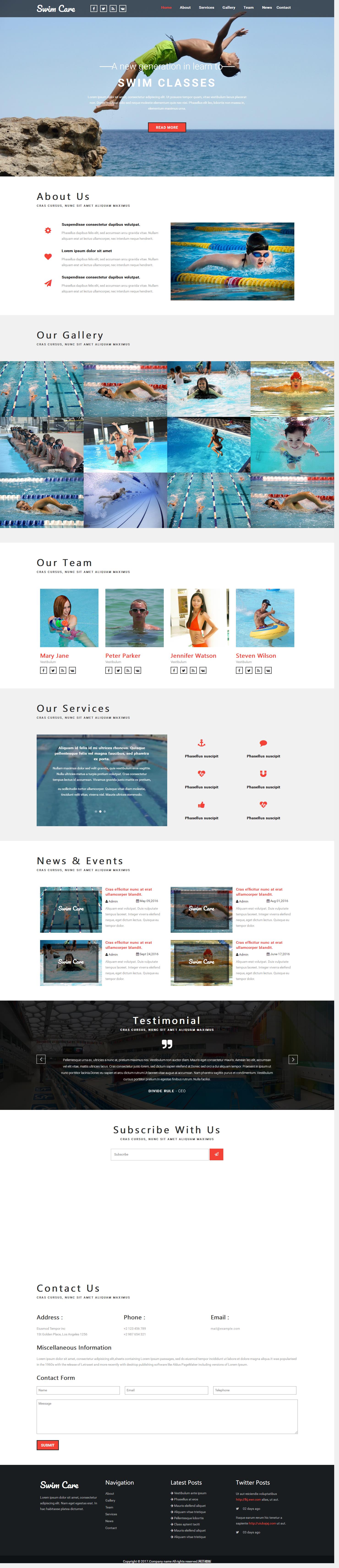 简洁黑色风格的游泳训练中心整站网站模板