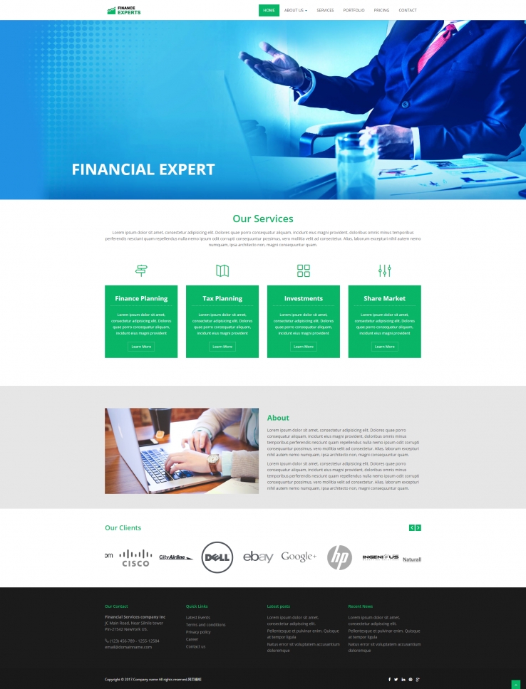 绿色简洁大气的金融服务公司网站模板下载