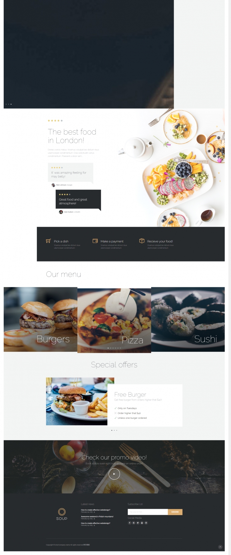 清新精美的餐厅美食网站模板下载