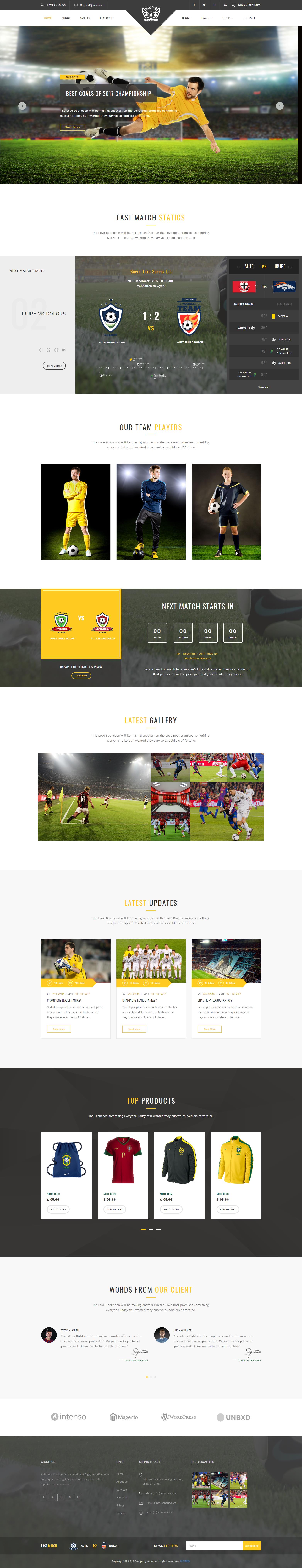 黑色宽屏风格的足球体育类电商网站模板下载