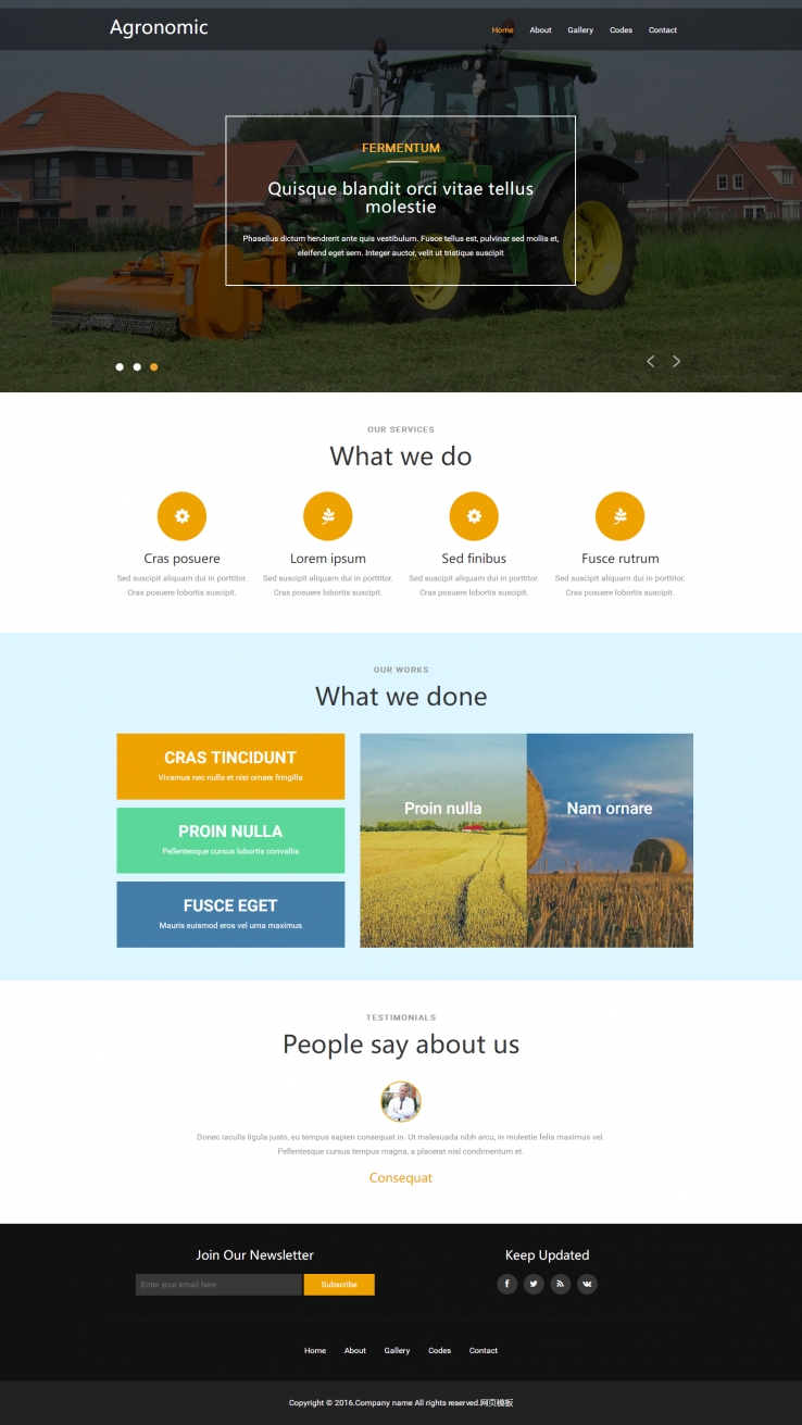 黄色宽屏风格的农业农产品企业网站模板
