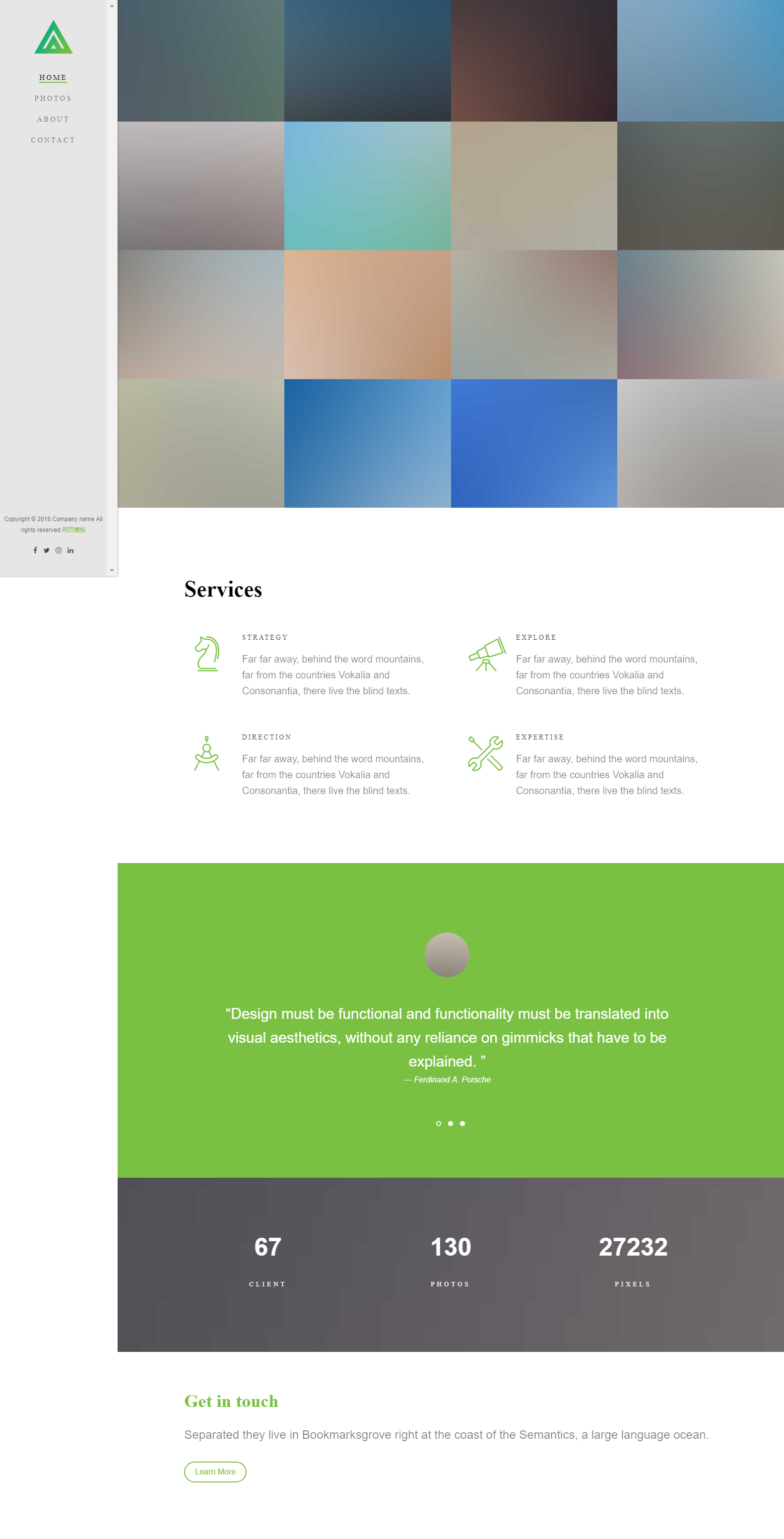 绿色大气风格的左侧固定企业网站模板