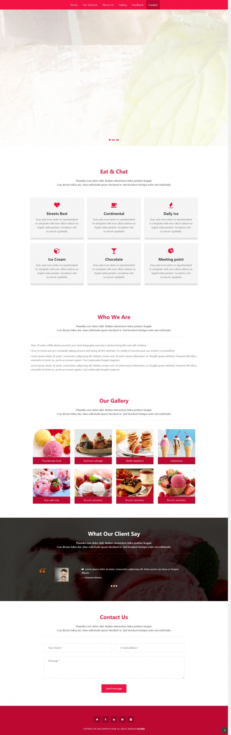 红色扁平化风格的冰淇淋企业网站模板
