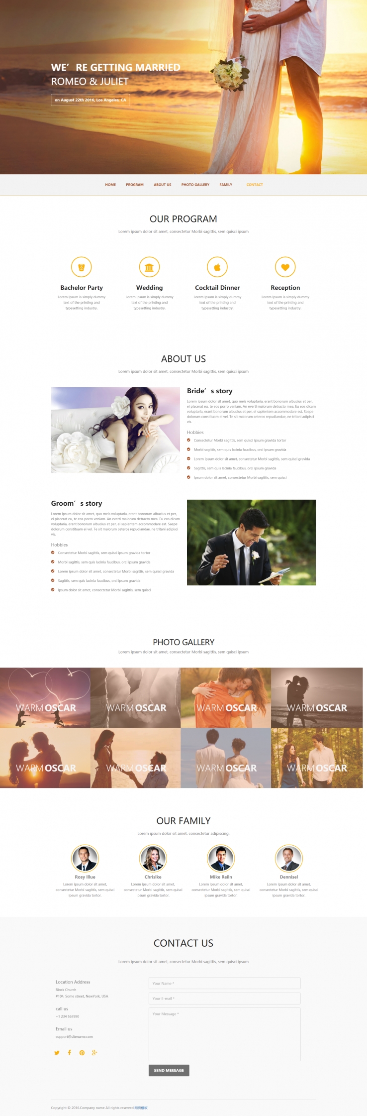 简洁黄色风格的婚礼拍照网站模板下载
