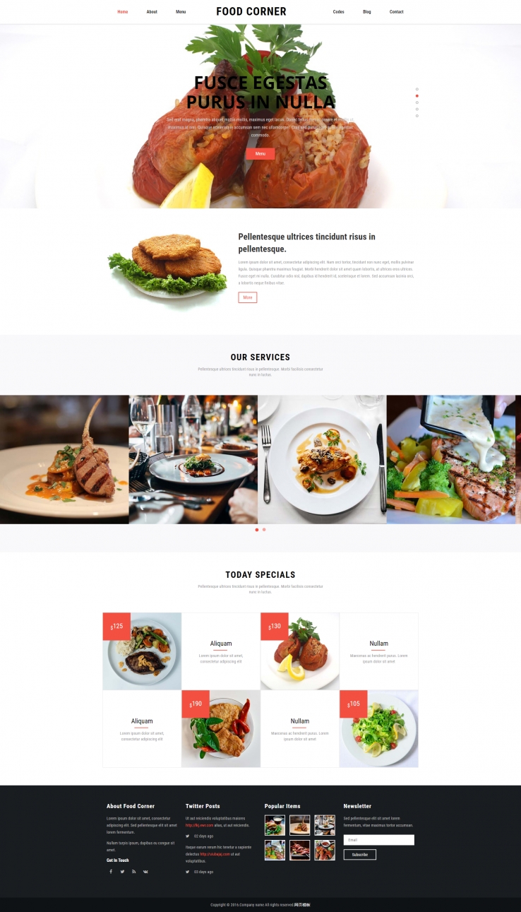 白色清爽风的美食餐厅网站模板下载
