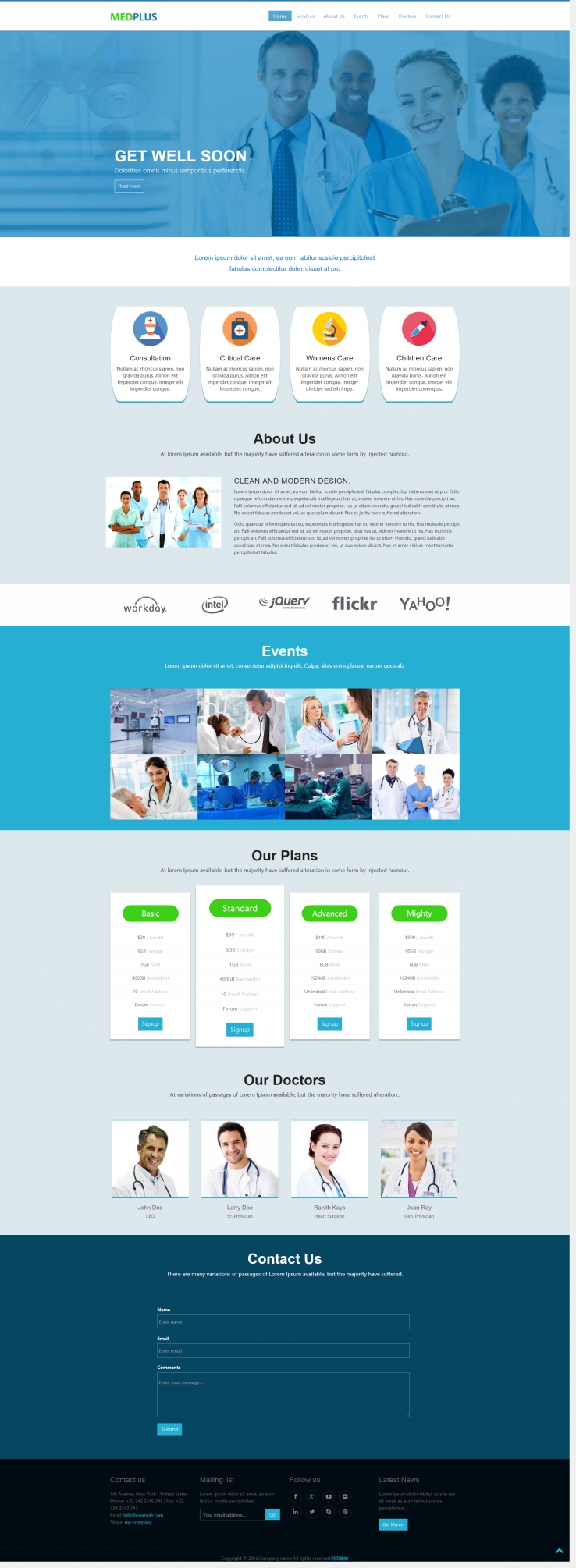 蓝色简洁风格的医疗项目网站模板下载
