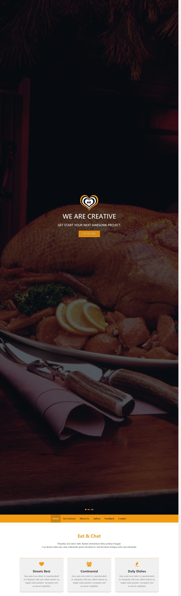 黄色扁平化风格的餐饮美食网站模板下载