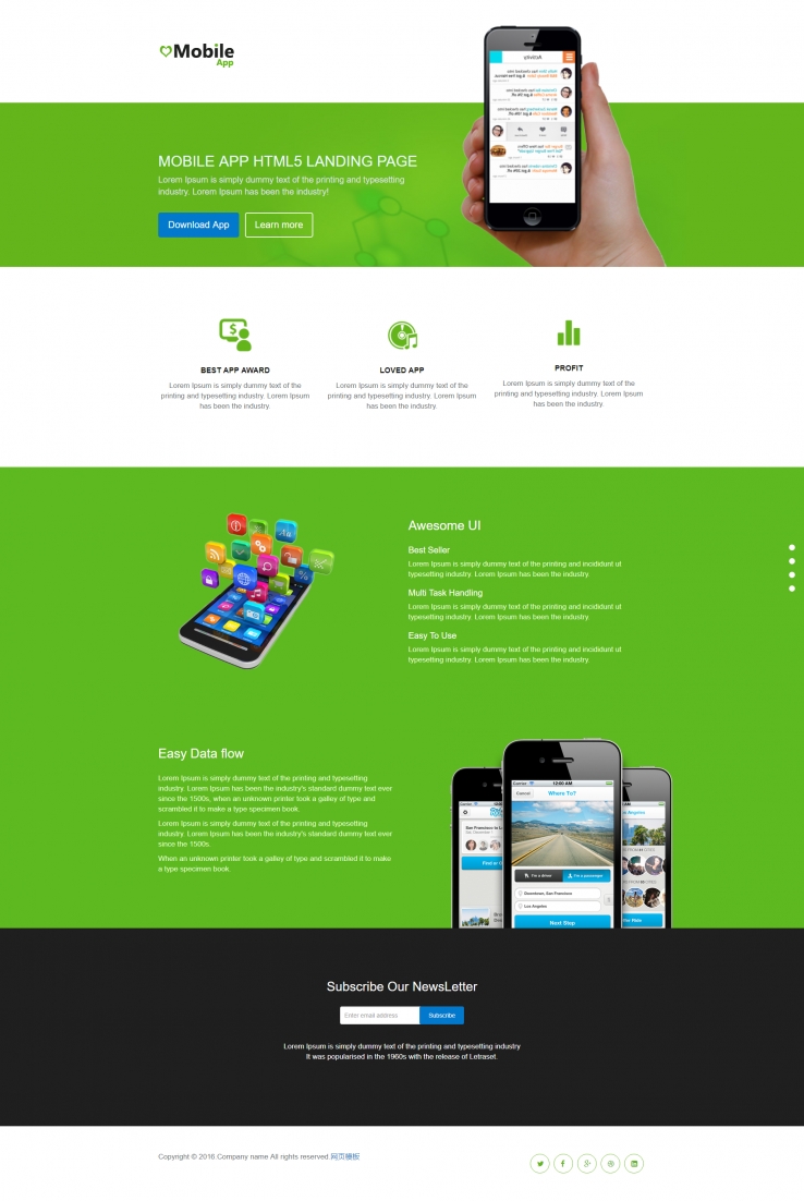 绿色简洁清新的手机应用官网网站模板下载