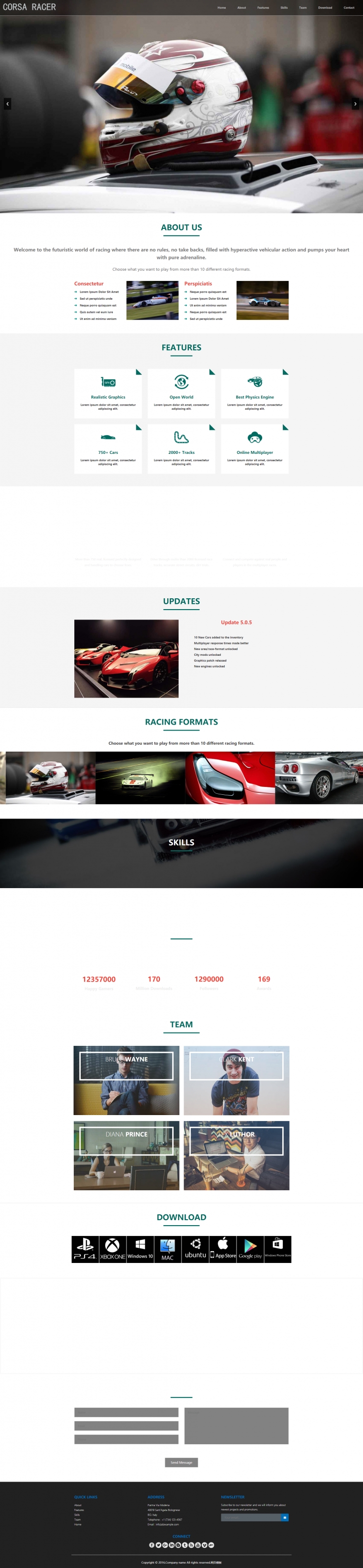 简洁精致风的赛车游戏官方网站模板下载