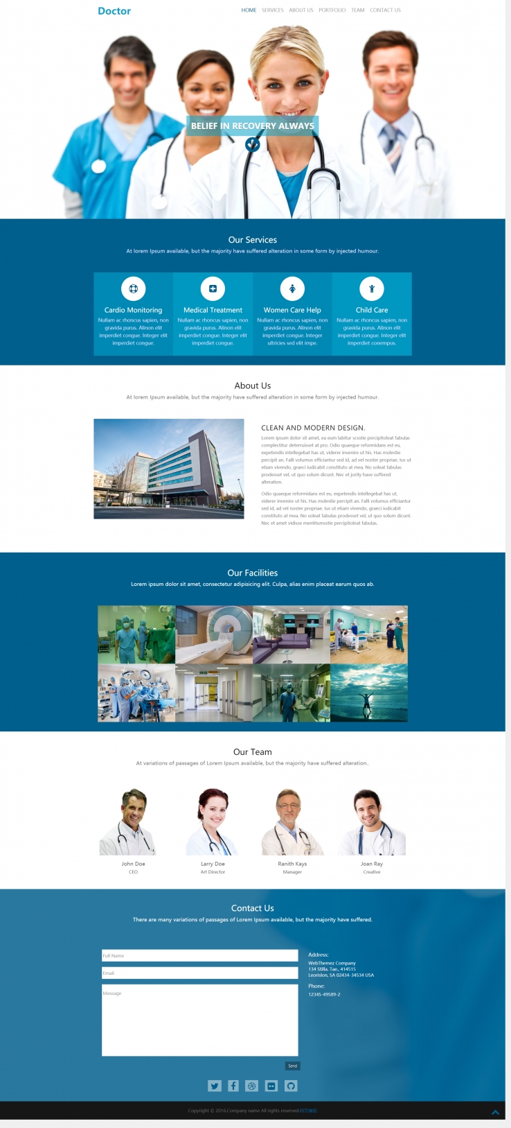 蓝色简洁清新风的医疗医院网站模板下载