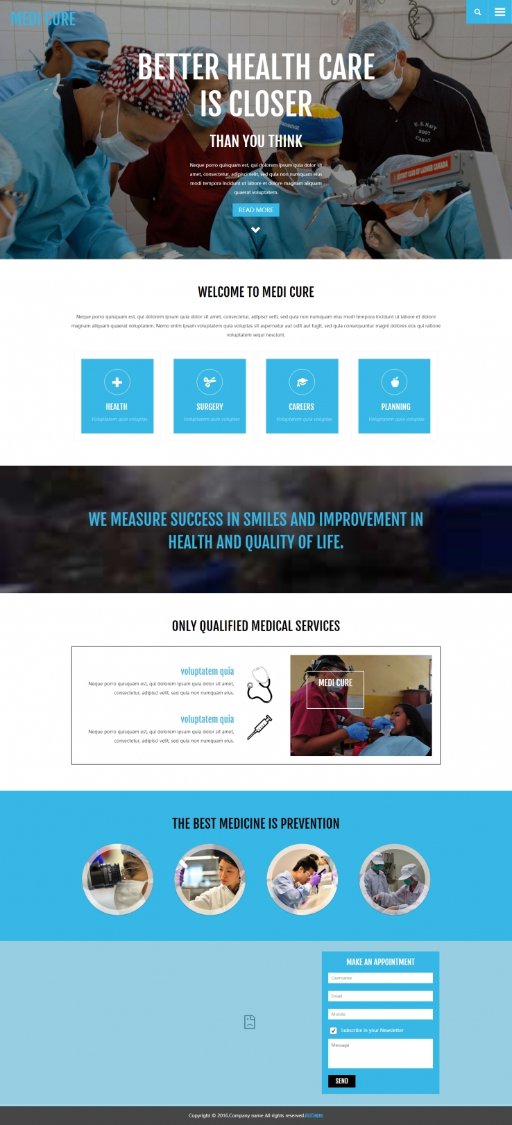 蓝色宽屏风格的牙科医院企业网站模板
