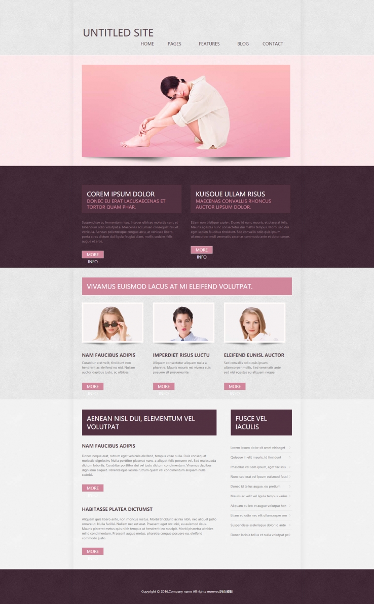 粉色扁平化风格的女性私房话题整站网站模板