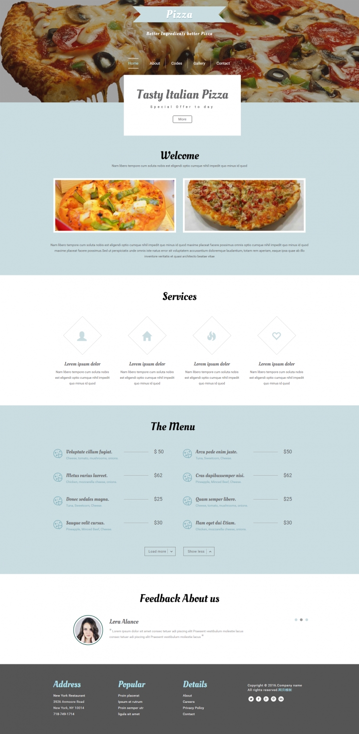 绿色简洁风格的Pizza美食网站模板下载