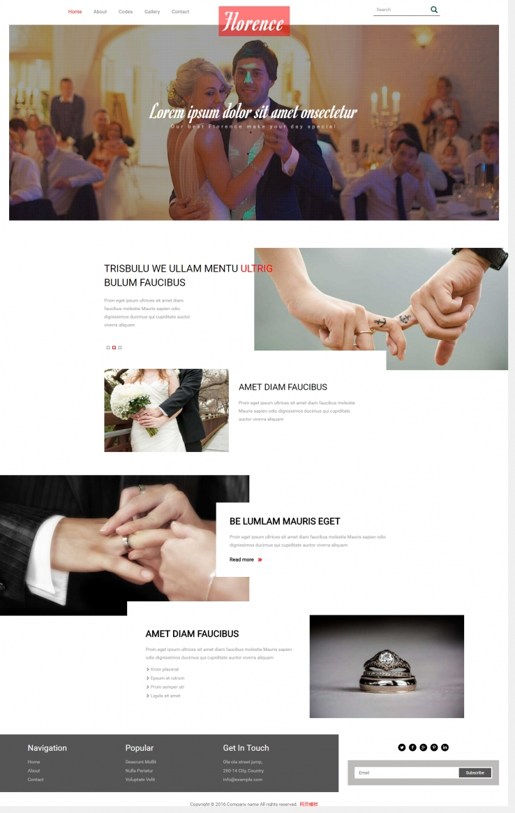 白色扁平化风格的婚礼策划企业网站模板