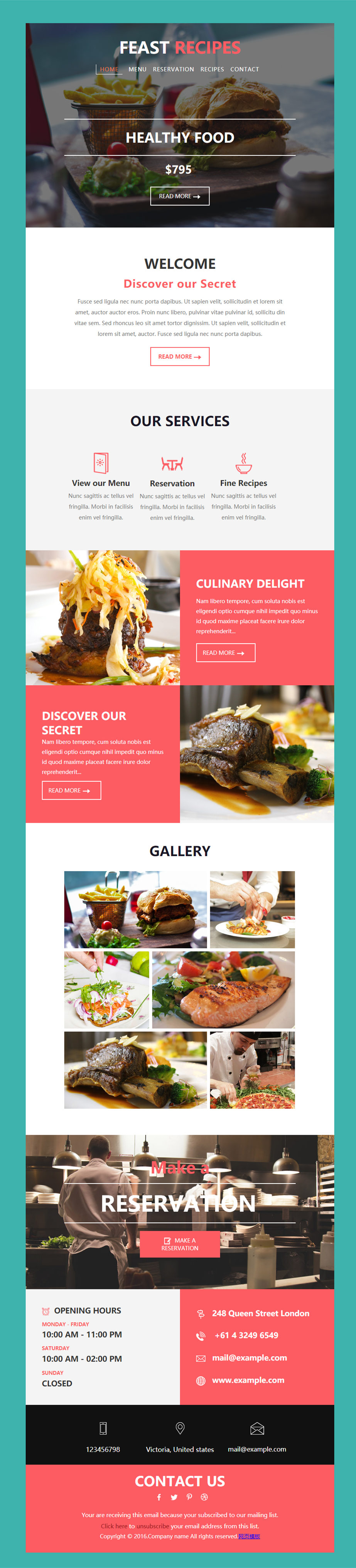 纯色背景的美食企业网页模板下载