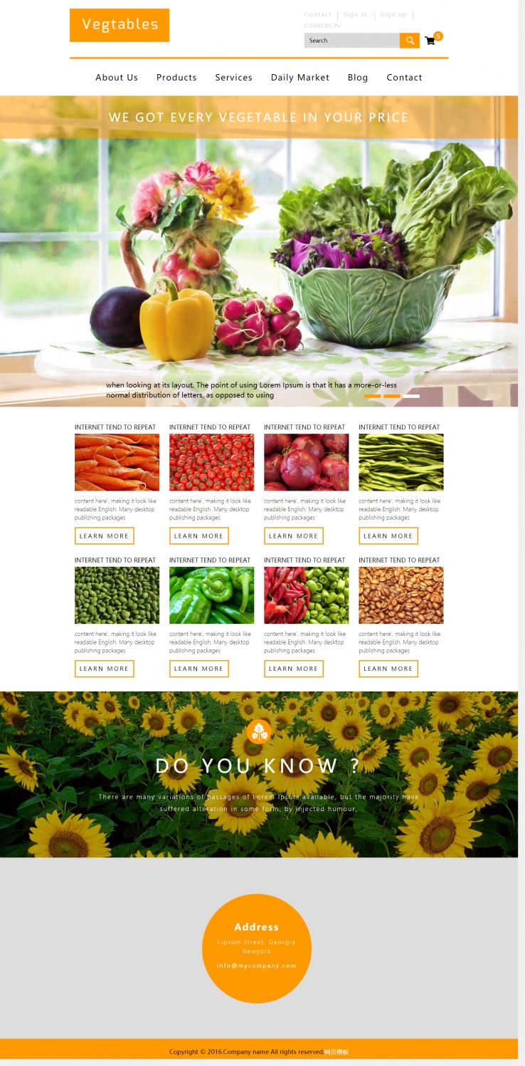 橙色宽屏风格的蔬菜品种企业网站模板