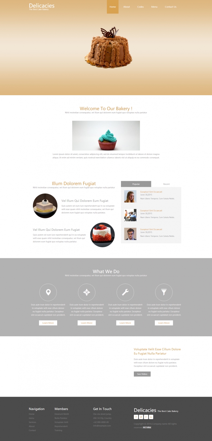 棕色简洁风格的蛋糕美食食品网站模板