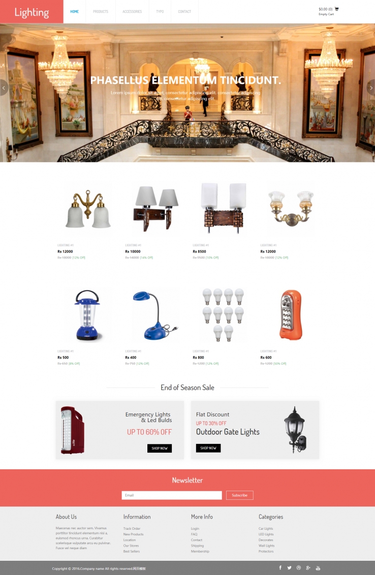 白色扁平化风格的灯饰灯具销售企业网站模板