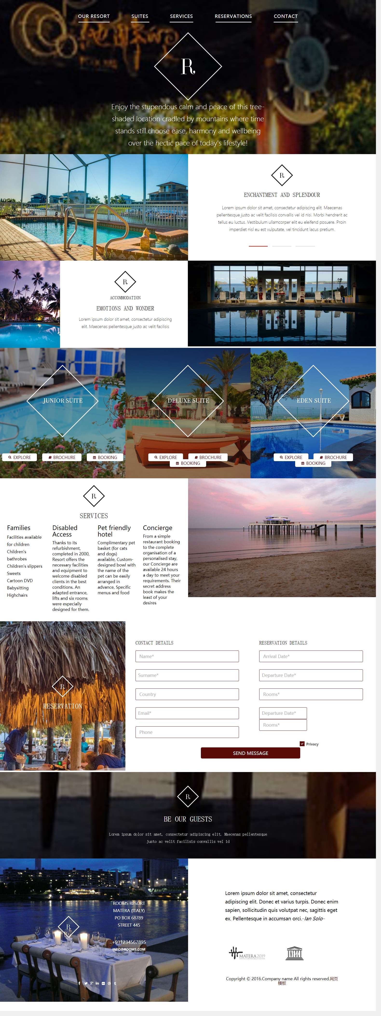 黑色简洁风格的酒店游泳健身企业网站模板