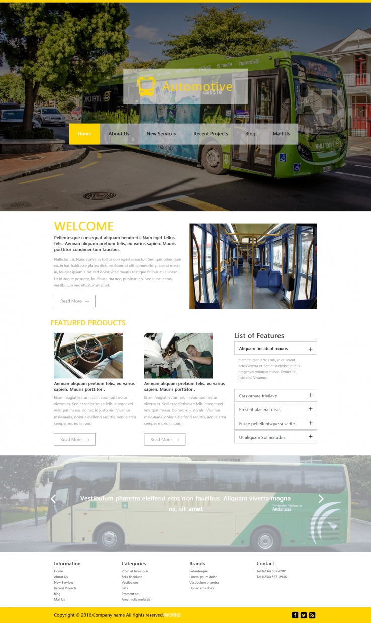 简洁黄色风格的公共汽车维修网站模板下载