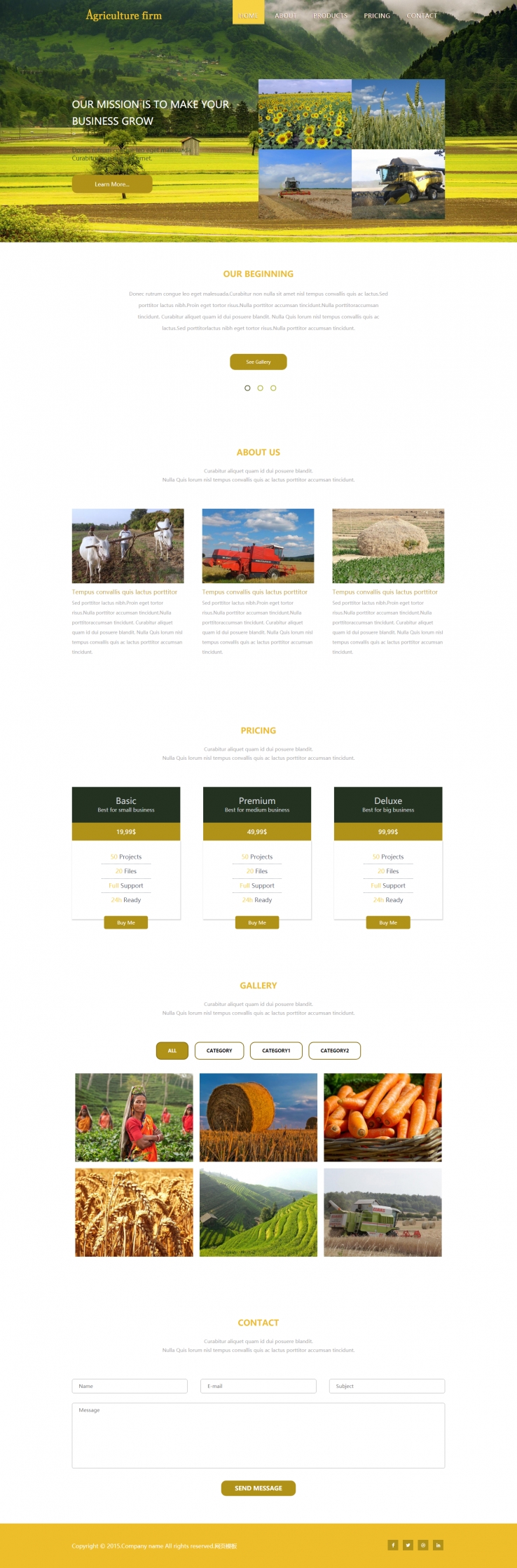 黄色宽屏风格的农产品公司企业网站模板