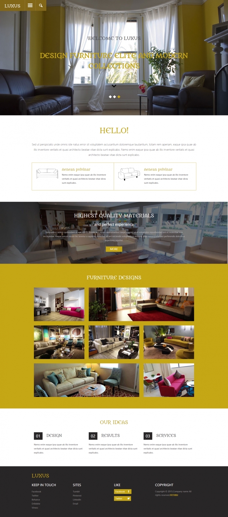黄色宽屏风格的沙发定制企业网站模板