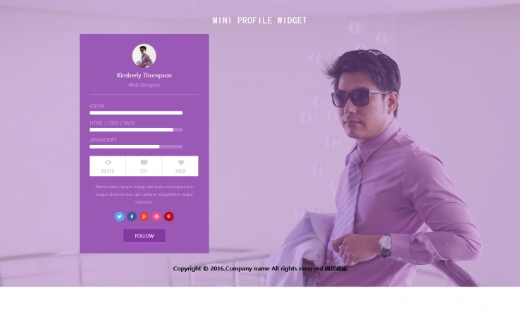 简洁紫色风格的CSS个人技能介绍模板