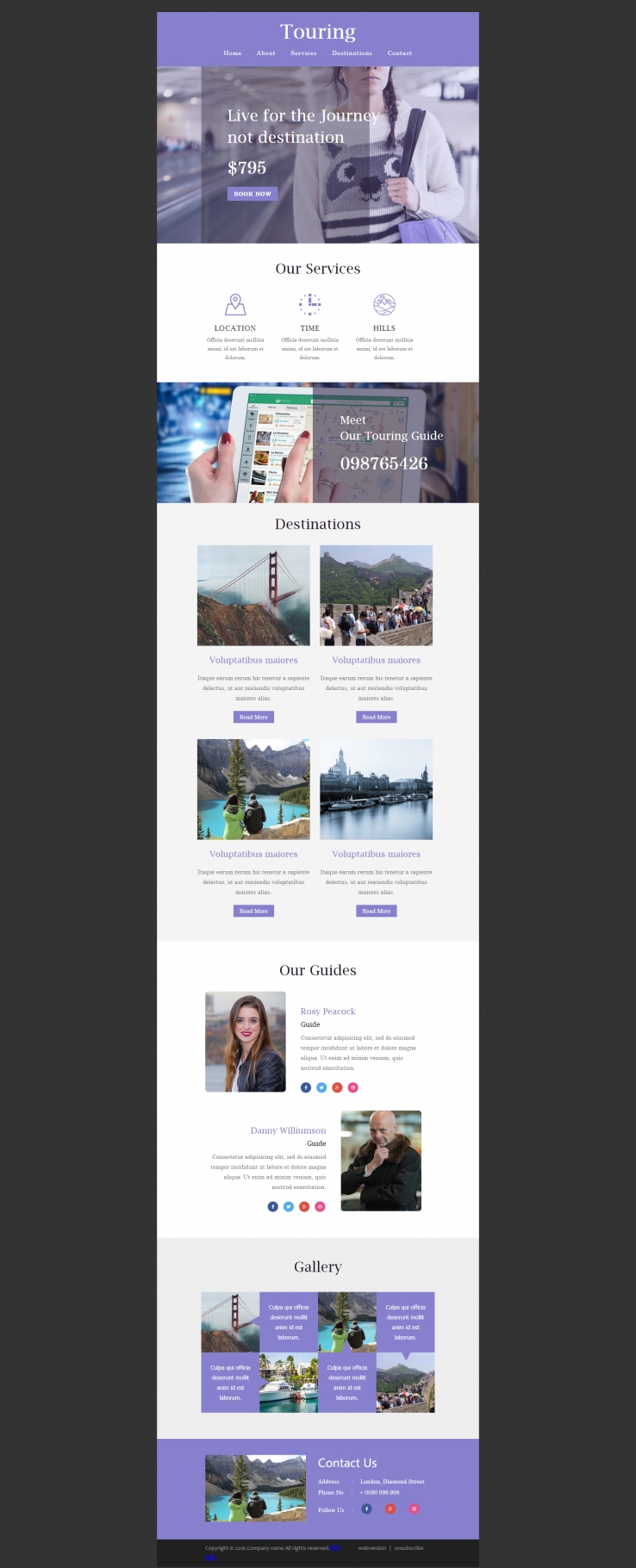 紫色窄屏清新的旅游企业网站模板下载