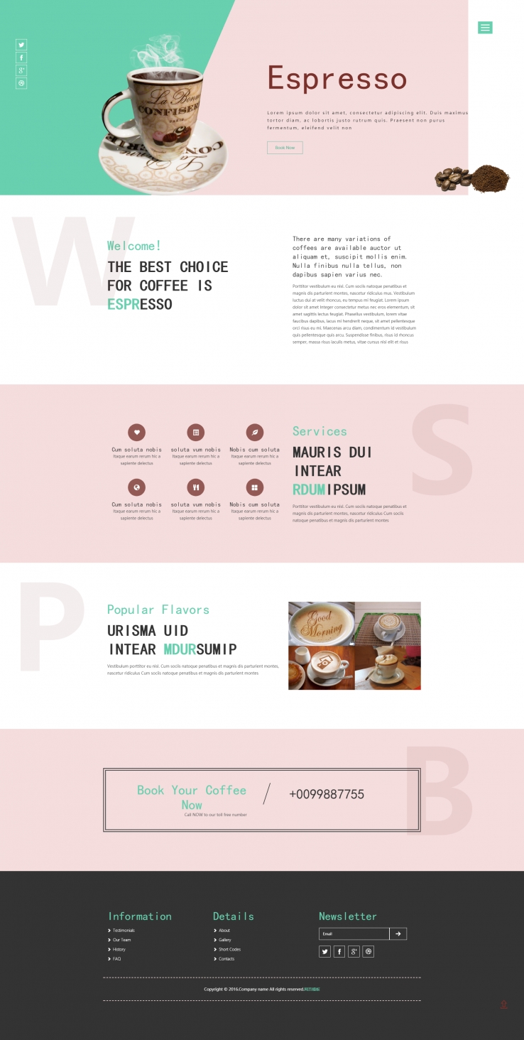 简洁清新风的咖啡餐厅类网站模板下载