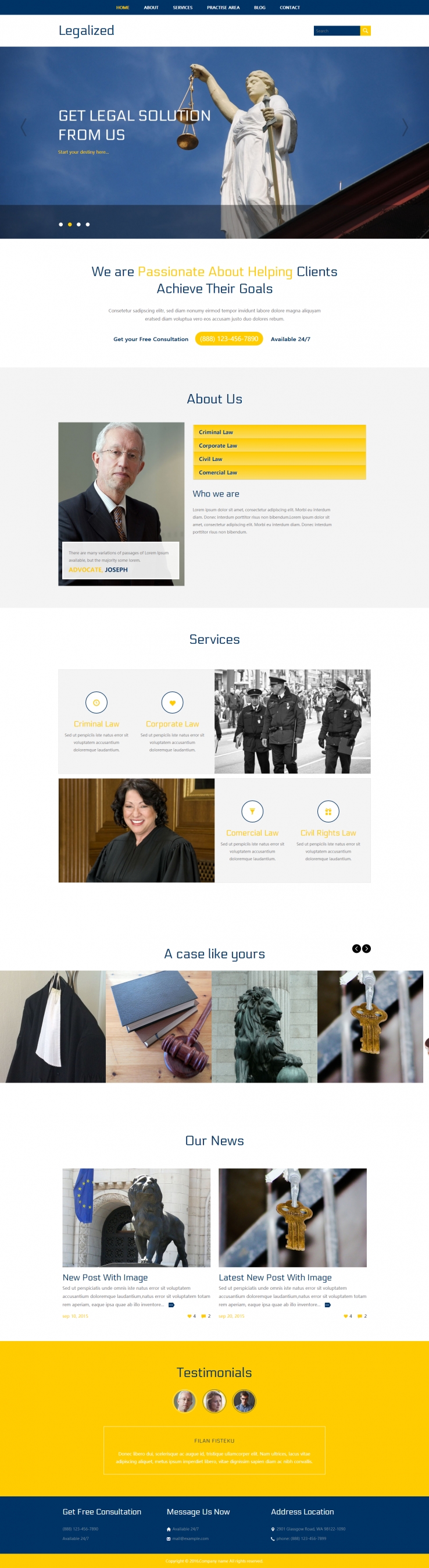 蓝色宽屏风格的法律律师网站模板下载