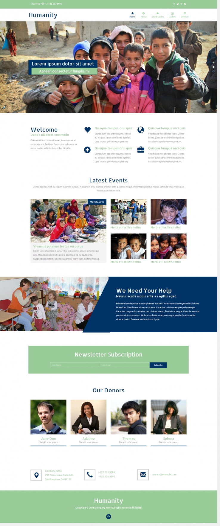 绿色宽屏风格的贫困儿童教育网站模板下载