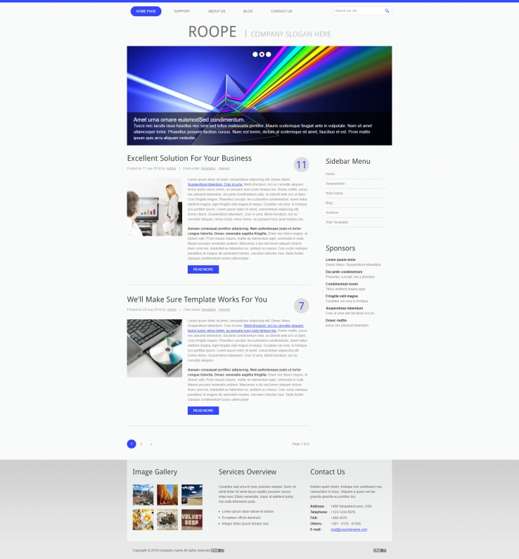 蓝色线条简洁的企业网站模板下载