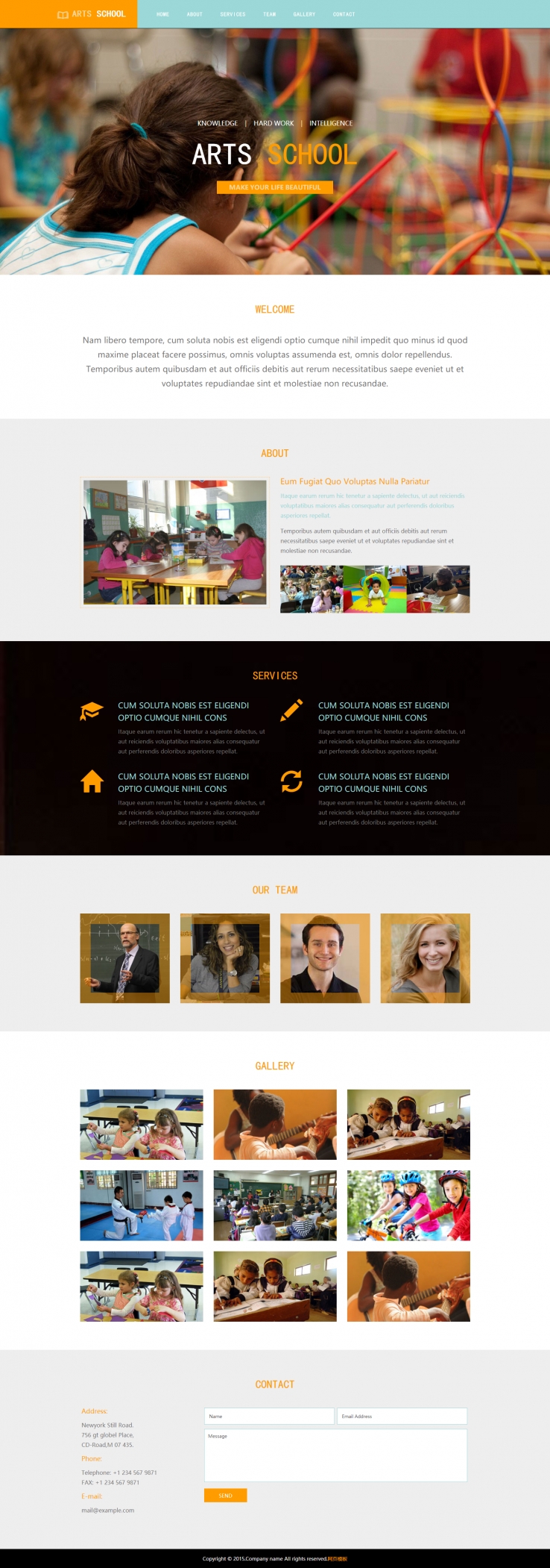 黄色扁平化风格的幼儿园教育网站模板下载