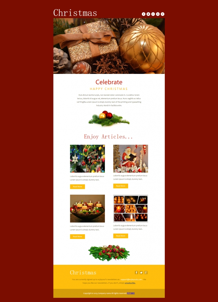 简洁红色风格的圣诞节专题网页模板下载