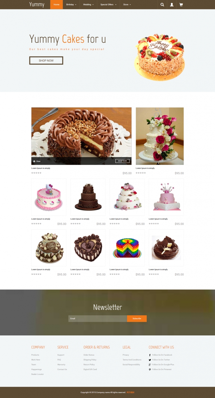 黑色扁平化风格的生日蛋糕网站模板下载