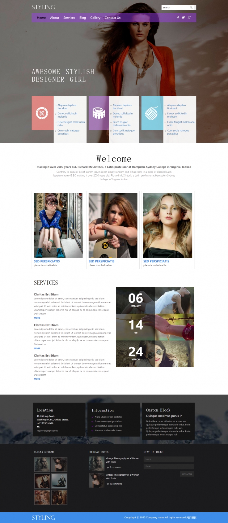 紫色简洁风格的美女时尚秀企业网站模板