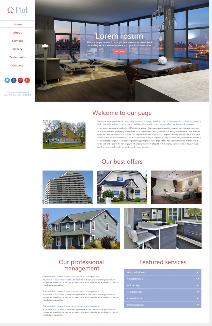 白色大气风格的别墅设计案例HTML5企业网站模板